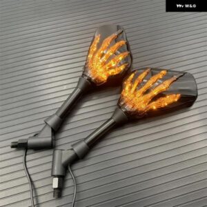 スカル スケルトン オートバイ リアビュー LED ウインカー ミラー ハーレー ホンダ 汎用 ヤマハ クルーザー ソフテイル スポーツスター カ