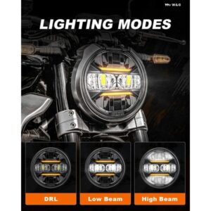 汎用 5.75インチ LED 12V ヘッドライト オートバイ DRL 1 5-3/4 ヘッドランプ ハーレー スポーツスター ロードスターグライド ダイナ ヤマハ - black