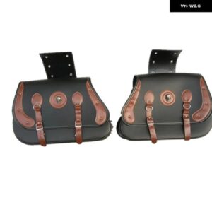 1ペア ハーレー 750 883 PU レザー サドルバッグ オートバイ バッグサイドツールバッグキャリア 汎用 オートバイ サドルバッグ バイク カス - Brown