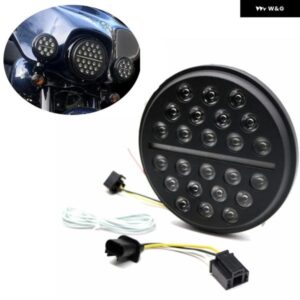 汎用 7インチ ラウンド LED ヘッドライト オートバイ ヘッドランプスリムホワイト DRL ライン 52ワット カスタムパーツ アクセサリー 交換