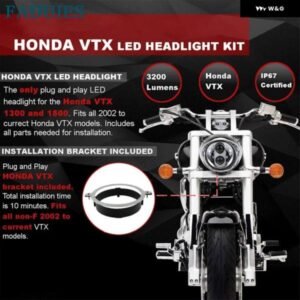 ブラック 5.75インチ オートバイ プロジェクター LED ヘッドライト ブラケット 付き ホンダ VTX 2002-2008 VTX 1800 VTX 1300 カスタムパー - Black　B