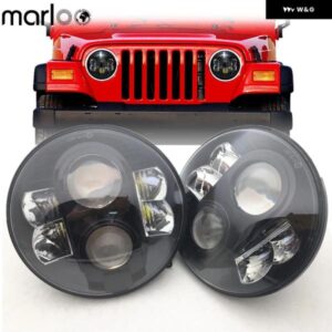 2個 カーアクセサリー 7インチ 80ワット LED ヘッドライト ジープ ラングラー JK TJ LJ アンリミテッドスポーツサハラルビコン オートバイ