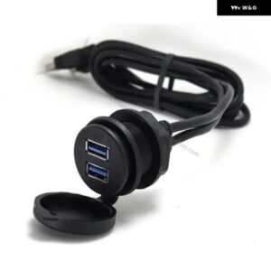 車とバイク用丸型ヘッドUSB3.0 REVOLUTIONメスパネル取り付けUSB延長ケーブル 防水カバー付き