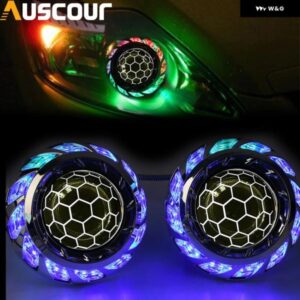 2.5インチ BI LED プロジェクターレンズ ブルーコーティング ハニカム RGB エンジェルアイ シュラウド マスク H4 H7 車 オートバイ バイク キット