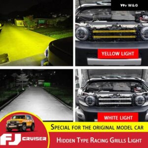 トヨタ FJクルーザー 隠しタイプ グリル ライト グリッド 装飾 ライト FJクルーザー フロント バンパー スポットライト カスタム - white　and　yellow