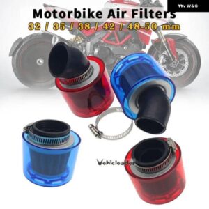 汎用 ブルー/レッド 32/35/38/42/48-50MM オートバイ バイク エア フィルター クリーナー 50CC 110CC 125CC ATV PIT ダート オートバイ バイク 防滴 - Blue　Bent　35　mm