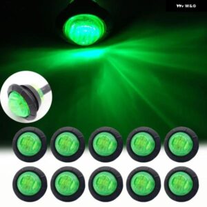 10個 防水 12V 3LED 3/4インチ トレーラーサイド マーカーライト フロントリア トラック クリアランスライトランプ グリーン ラウンド - Green