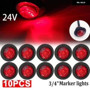 10個 防水 24V 3LED 3/4インチ ラウンド トレーラー サイド マーカーライト フロント リア トラック クリアランスライト ランプ ブレット レッド