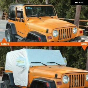 車用サンシールドカバー ジープ ラングラー TJ 1997-2006 スノーレインカバー 耐候性 車カバー ボディ 防塵 UV プロテクター シルバー - Black-2　door
