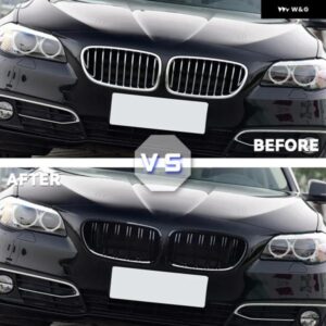 フロントキドニーダブルスラット グリル BMW 5シリーズ F10 F11 F18 2010 - 13-2017 デュアルライングロッシーブラック レーシング グリル - Double　Line　Black