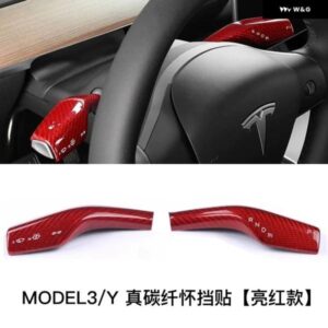 TESLA モデル3 Y シフト カバー ステアリングロッドハンドル シフター ハウジング 3Kカーボン シフト ノブカバー - Forging　pattern