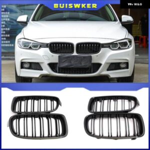 車用フロント グリル レーシングフロントスポーツ グリル グロスブラック ダブルスラットキドニー グリル BMW 3シリーズ F30 F31 F35 2011-2019