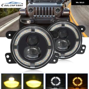 2個 4インチ 車用 LED ヘッドライト 6000K フォグランプ フォグライト 200W ホワイト アンバー ハローリング DRL ジープ ラングラー チェロキー JK LED