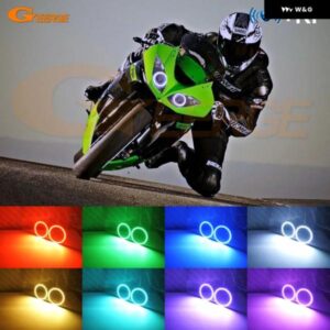 カワサキ NINJA ZX-6R ZX6R ZX600 09-12 ZX-10R ZX10 08-10 マルチカラー 超高輝度 RGB LED エンジェルアイキット BT APP