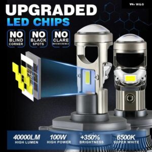100W 30000ML 2個 H4 LED ミニプロジェクターレンズ 6500K ホワイト 車用 ヘッドライト 電球 CSP CANバス 超高輝度 ヘッドランプ フォグランプ - H4