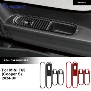 車ドアウィンドウリフトスイッチ フレーム インテリア ソフトカーボン ステッカー パネル LHD RHD BMW ミニクーパーS F65 2024 2025 - Red　Carbon