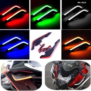 2個 オートバイ バイク フロントサイドスポイラー ウィングレット エアロダイナミックウィングセット固定ウィングLEDライトと粘着 装飾 ステッカー 付き - Blue
