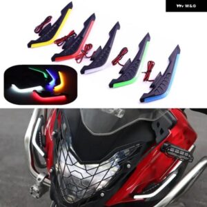 2個 オートバイ バイク フロントサイドスポイラー ウィングレット エアロダイナミックウィングセット固定ウィングLEDライトと粘着 装飾 ステッカー 付き