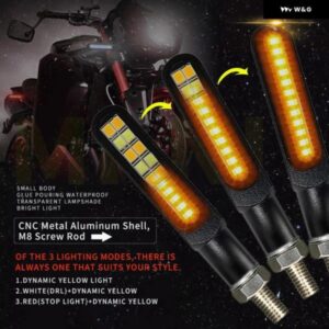 汎用 バイク LED ダイナミックウィンカー ライトホワイト デイタイム ランニングライト 高輝度レッド点滅 ストップブレーキ インジケーター - Running　Turn　Signal