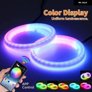 2個 RGB コットン LED エンジェルアイズ ハローリング 60/70/80/90/95/100/110/120MM LED ヘッドライト ランプ 車 バイク DRL アイズ アプリ 制御 - 60MM