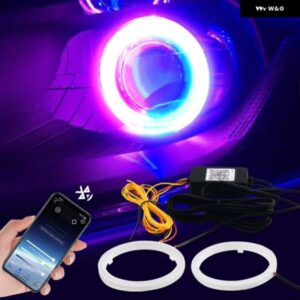 2個 RGB コットン LED エンジェルアイズ ハローリング 60/70/80/90/95/100/110/120MM LED ヘッドライト ランプ 車 バイク DRL アイズ アプリ 制御
