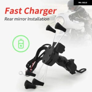 オートバイ バイク 携帯電話 ホルダー X グリップ クランプ マウント 急速充電USBソケット付き 安定性と使いやすさに オートバイ バイク 携帯電話 ホルダー - 6-sided