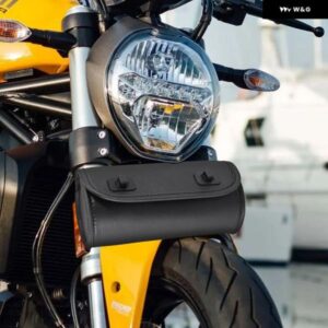 オートバイ バイク フォーク バッグ PUレザー ハンドルバー ツールポーチ シーシーバー ロール 収納 バッグ サドルバッグ ストラップ2本付き 汎用