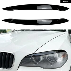 BMW グロスブラックカーボンヘッドライト ランプ アイブロウカバー トリム 自動 蓋ヘッドライト アイブロウ X5 E70 2008-2013 カスタムパー - Gloss Black