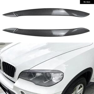 BMW グロスブラックカーボンヘッドライト ランプ アイブロウカバー トリム 自動 蓋ヘッドライト アイブロウ X5 E70 2008-2013 カスタムパー - carbon fiber