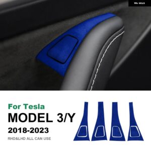 テスラ モデル 3 モデル Y 2018-2023 イタリアスーパースエード窓スイッチボタンステッカー ドア昇降コントロールパネルアクセサリー カ - Royal Blue