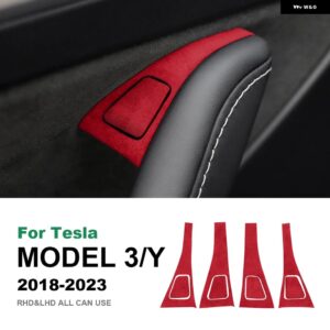 テスラ モデル 3 モデル Y 2018-2023 イタリアスーパースエード窓スイッチボタンステッカー ドア昇降コントロールパネルアクセサリー カ - red