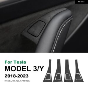 テスラ モデル 3 モデル Y 2018-2023 イタリアスーパースエード窓スイッチボタンステッカー ドア昇降コントロールパネルアクセサリー カ - black