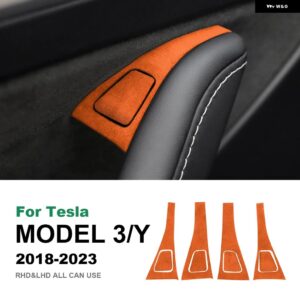 テスラ モデル 3 モデル Y 2018-2023 イタリアスーパースエード窓スイッチボタンステッカー ドア昇降コントロールパネルアクセサリー カ - orange (color)