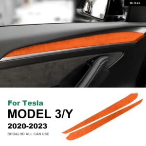 テスラ モデル 3 モデル Y 2020-23 2個 イタリアスーパースエードインテリアドアハンドルパネルトリム カバー 装飾 アクセサリー カス - Orange