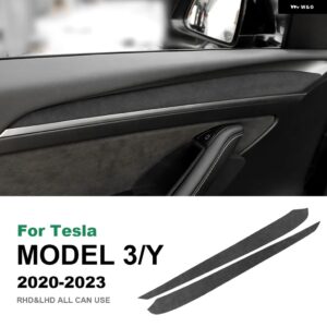 テスラ モデル 3 モデル Y 2020-23 2個 イタリアスーパースエードインテリアドアハンドルパネルトリム カバー 装飾 アクセサリー カス - black