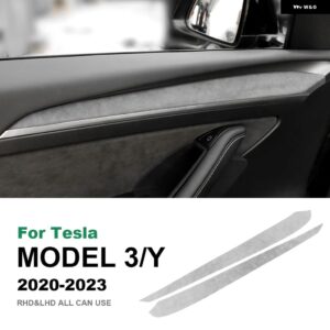 テスラ モデル 3 モデル Y 2020-23 2個 イタリアスーパースエードインテリアドアハンドルパネルトリム カバー 装飾 アクセサリー カス - gray