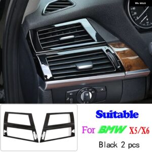 BMW X5 X6 E70 E71 2008-2013 ABS ブライト ブラックカーギアパネルステッカー ステアリングホイール トリム ストリップフレームカバー カー - 5
