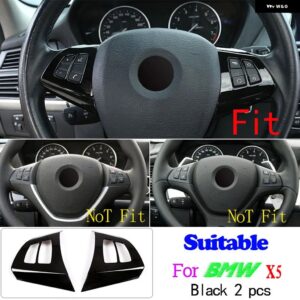 BMW X5 X6 E70 E71 2008-2013 ABS ブライト ブラックカーギアパネルステッカー ステアリングホイール トリム ストリップフレームカバー カー - 3