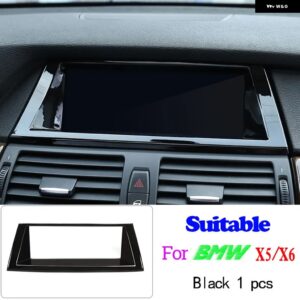 BMW X5 X6 E70 E71 2008-2013 ABS ブライト ブラックカーギアパネルステッカー ステアリングホイール トリム ストリップフレームカバー カー - 4