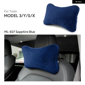 テスラ カーシートヘッドレスト モデル 3 モデル Y モデル S モデル X ハイランド 2024 ネックピローソフトコンフォートメモリークッシ - Blue