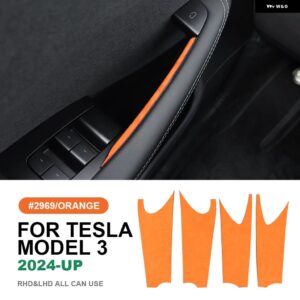 テスラ イタリアトップスエードドア内側ハンドルトリム ステッカー モデル 3 ハイランド 2024-アップ 装飾 カーインテリアアクセサリー カ - 2969 Highland