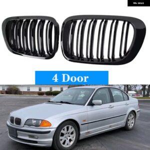 BMW グロスブラックフロントキドニーグリルレーシンググリルアクセサリー 3シリーズ E46 318I 320I 325I 330I 1998-2001 2/4 ドア カスタム - 4 Door Gloss Black