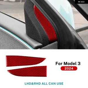 テスラ リアルソフトカーボンインナードアトライアングルカバー モデル 3 MODEL3 ハイランド 2024 ステッカー トリム インテリアアクセ - Red Highland 2024