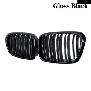 BMW E39 5シリーズ 525 528 99-03 カーボン 2個 フロントバンパー フードキドニーレーシンググリルデュアルスラットグリルアクセサリー カ - Gloss Black