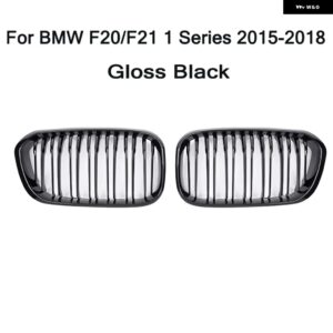 BMW F20 F21 1シリーズ 2015-18ペア グロスマットブラックワイドフロントキドニーグリル 車 STYING レーシンググリル カスタムパーツ アク - Gloss Black