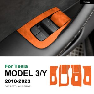 テスラ イタリアスーパースエードウィンドウ コントロールスイッチ リフトボタンステッカー モデル 3 2018-2023 モデル Y 2020-2 - Orange