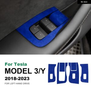 テスラ イタリアスーパースエードウィンドウ コントロールスイッチ リフトボタンステッカー モデル 3 2018-2023 モデル Y 2020-2 - Royal Blue