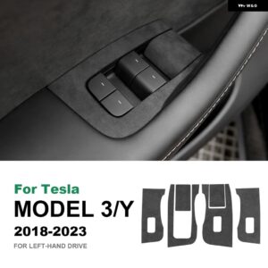 テスラ イタリアスーパースエードウィンドウ コントロールスイッチ リフトボタンステッカー モデル 3 2018-2023 モデル Y 2020-2 - black