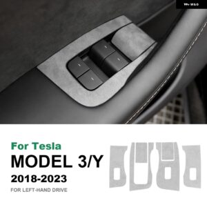 テスラ イタリアスーパースエードウィンドウ コントロールスイッチ リフトボタンステッカー モデル 3 2018-2023 モデル Y 2020-2 - gray