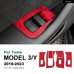 テスラ イタリアスーパースエードウィンドウ コントロールスイッチ リフトボタンステッカー モデル 3 2018-2023 モデル Y 2020-2 - red